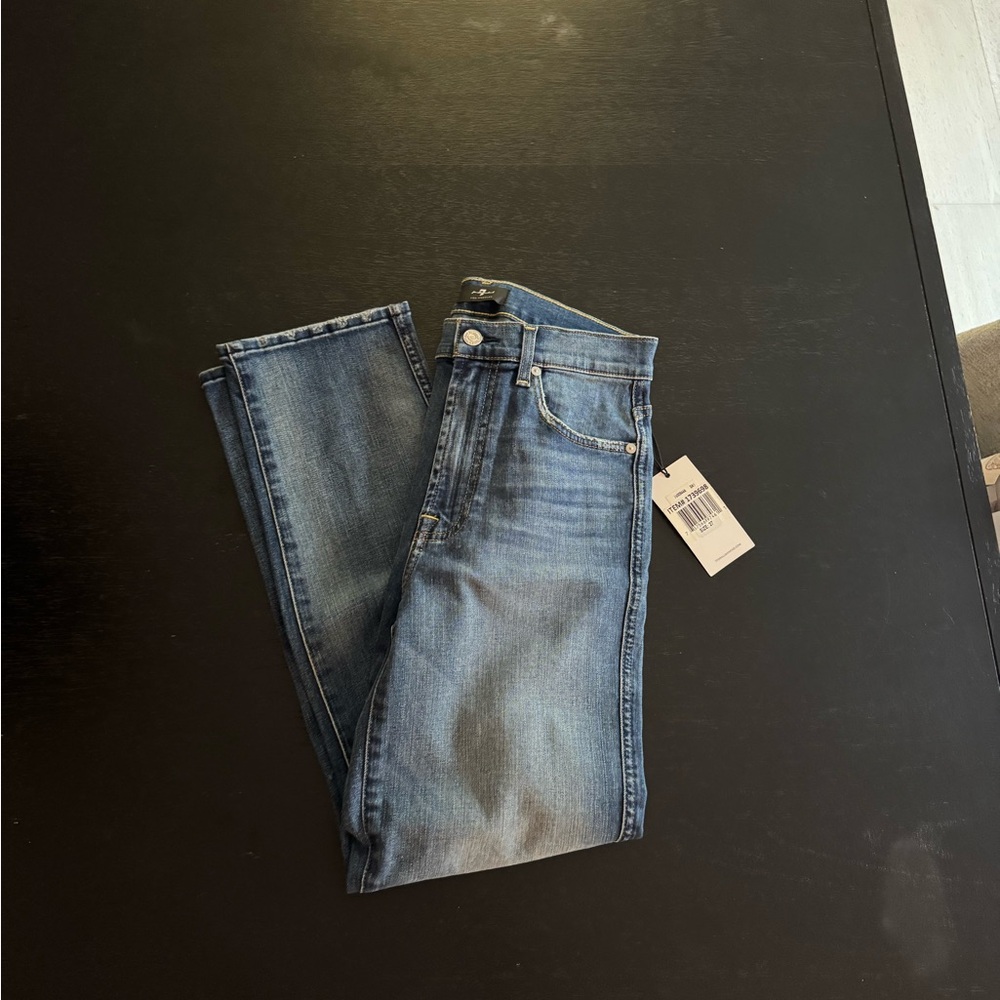 7 For All Mankind Indigo HW Cropped Straight Jeans